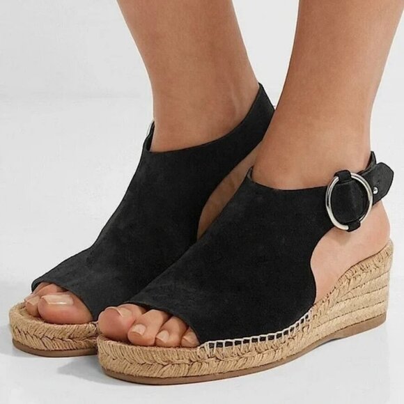 Rag & Bone Calla Black Suede Leather Espadrille Wedge Slingback Open Toe Sandals - Picture 15 of 15